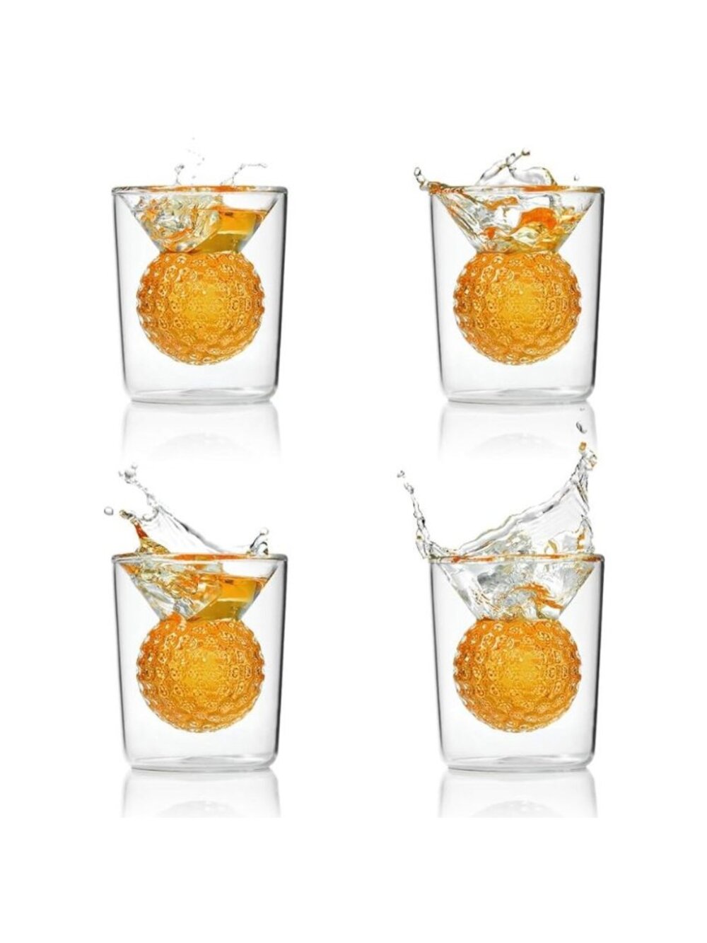 Golf Ball Shot Glasses Set Of 4 Double-Walled With 3D Golf Ball Design Sports Co